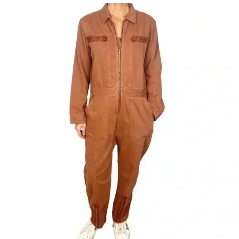 Free People X Sandrine Rose Denim Jumpsuit Womens Small Burnt R1036-BRNT